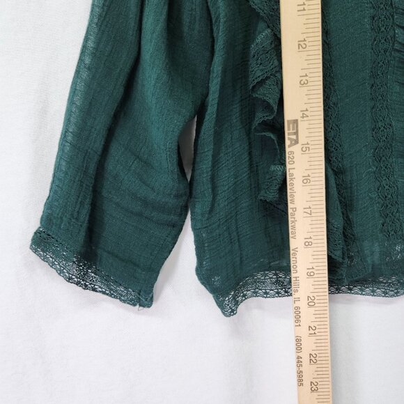 Free People Jasmine Blouse Size Small Ruffle 3/4 Sleeve Sheer Top Emerald Green - Picture 8 of 15